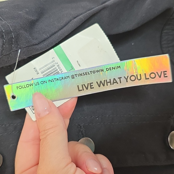 NWT Tinseltown Jumpsuit Overalls Denim Button Up Black Size Large - Picture 5 of 8